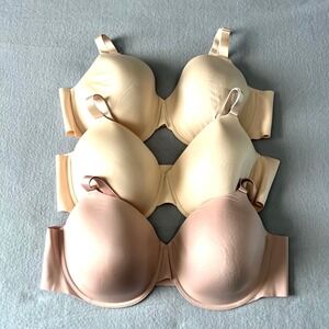 Soma Vanishing 360 Perfect Coverage Bras Bundle of 3 Sz 44D Ivory/Cream Pink NEW